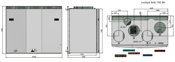 Rekuperatorius ENSY InoVent AHU-700BH/1 vert. deš. p. 840m³/h. Komplekte valdiklis su WI-FI